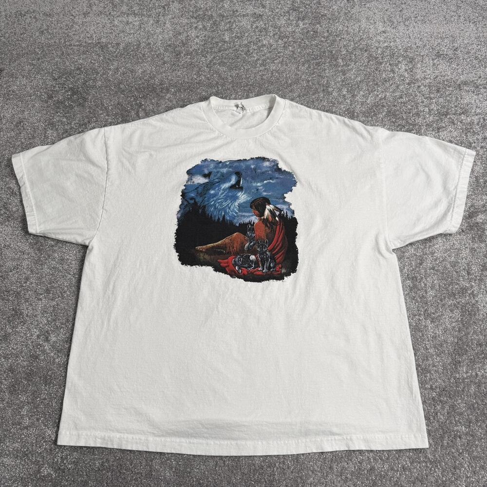 Vintage Wolf Native American Art Shirt Mens 3XL White Alstyle Graphic Tee